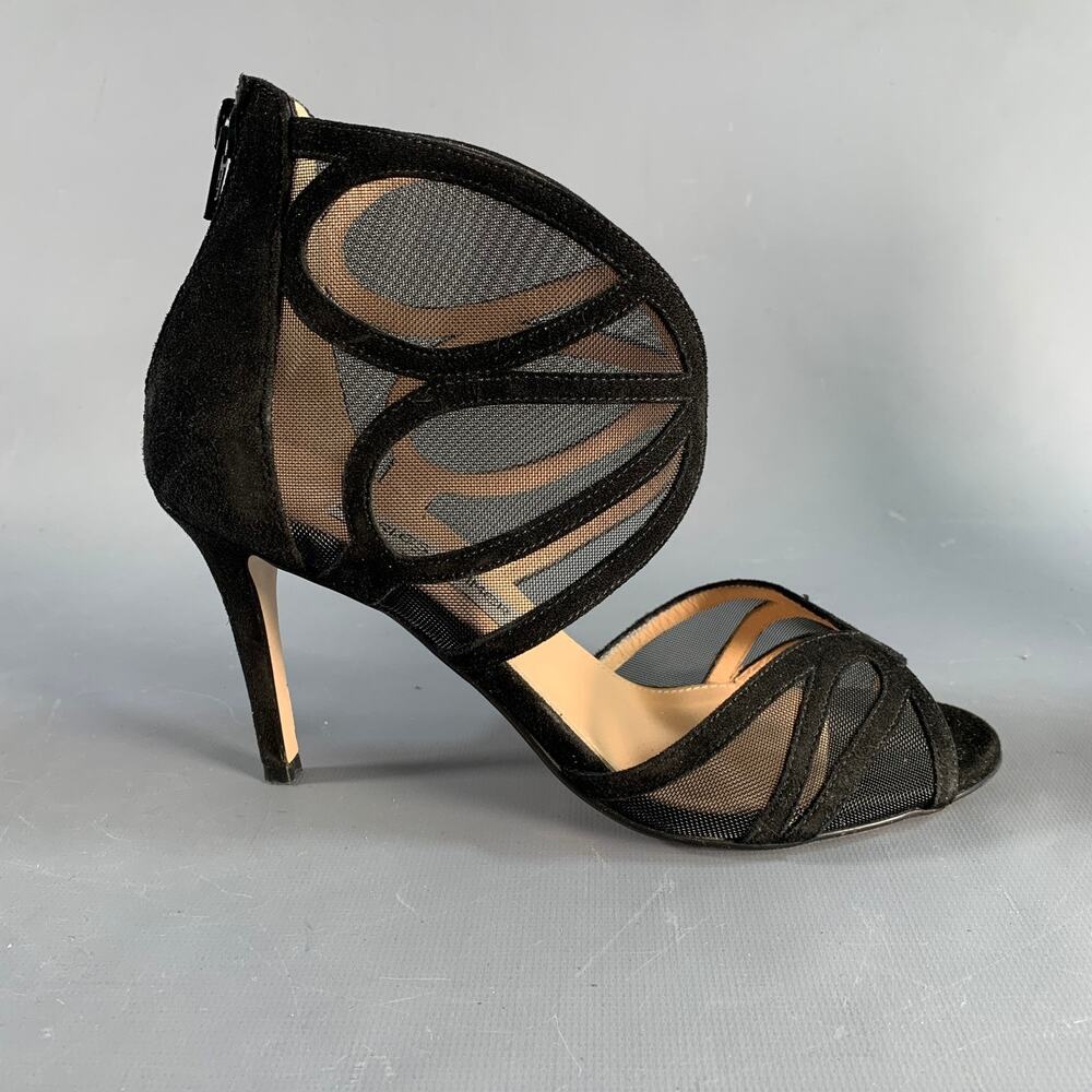 CHARLES KAMMER Size 6 Black Mesh Suede Peep Toe Boots - Picture 2 of 8